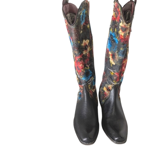 Rodeoqueen Leather Floral Print Velvet Studded Tall Western Boots ..Sz.37(6.5-7) - Picture 5 of 12